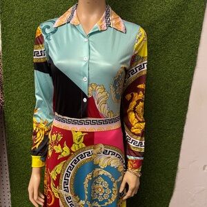 Colorful Long Sleeve Patterned Dress